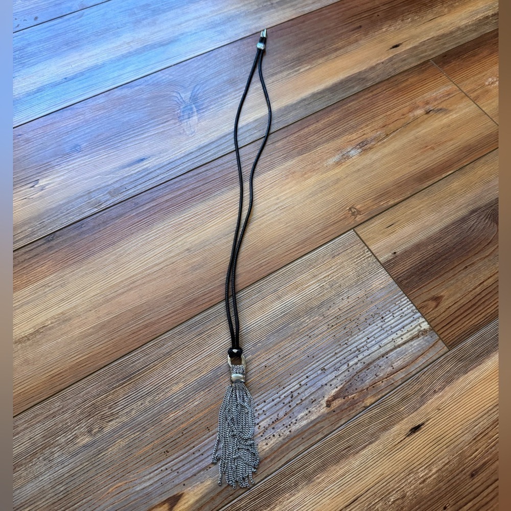 Black and Silver Tassel Necklace, Adjustable